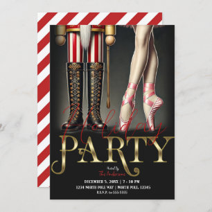 Nutcracker & Ballerina Black Gold Holiday Party Invitation