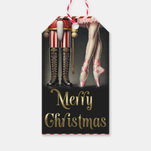 Nutcracker & Ballerina Black Gold Merry Christmas Gift Tags
