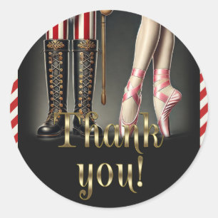 Nutcracker & Ballerina Black Gold Thank You Classic Round Sticker