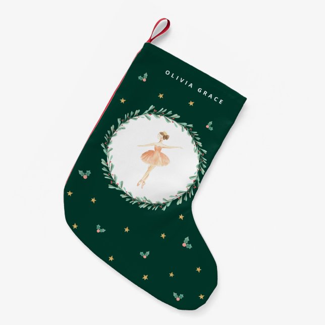 Nutcracker ballerina botanical cute Christmas girl Small Christmas Stocking (Front (Hanging))