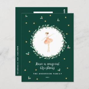 Nutcracker ballerina botanical cute Christmas Postcard