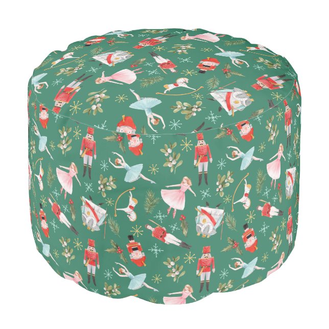 Nutcracker Ballerina Christmas  Pouf (Angled Front)