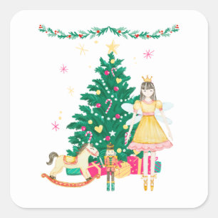 Nutcracker Ballerina Christmas Square Sticker
