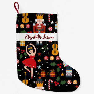 Nutcracker & Ballerina Cute Black Merry Christmas Small Christmas Stocking