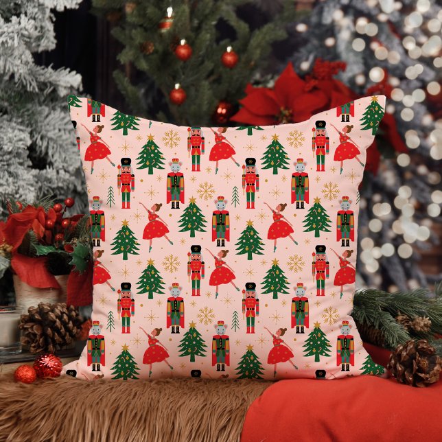 Nutcracker & Ballerina Cute Christmas Throw Pillow (Creator Uploaded)