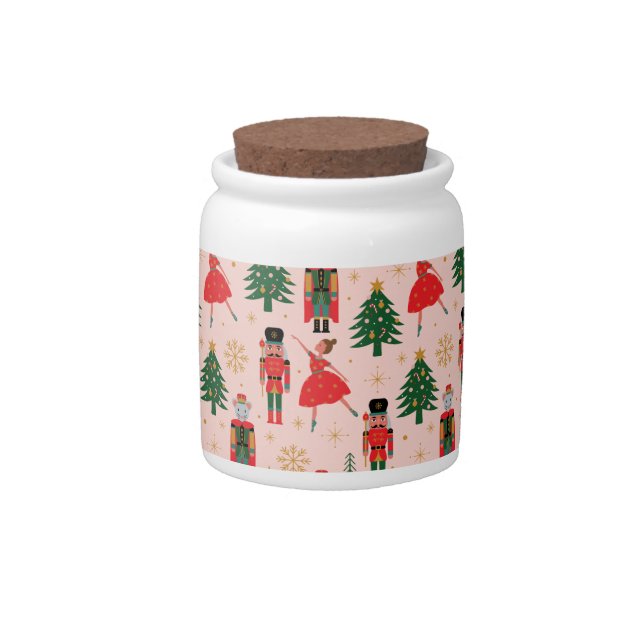 Nutcracker & Ballerina Cute Pink Christmas Candy Jar (Front)
