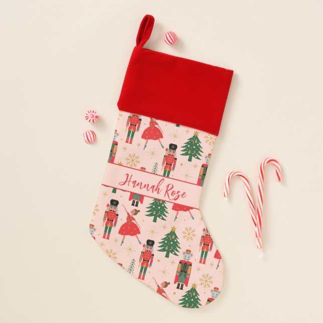 Nutcracker & Ballerina Cute Pink Christmas Christm Stocking (Front)