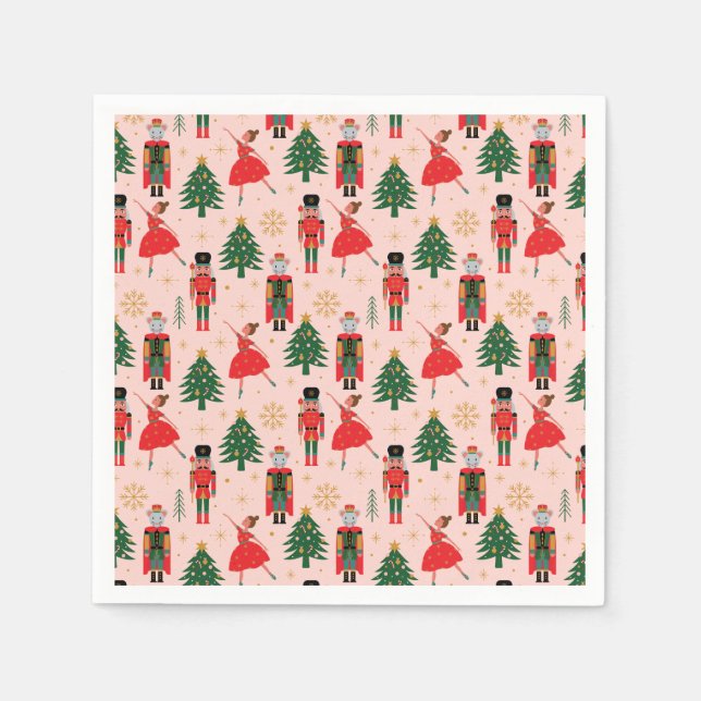 Nutcracker & Ballerina Cute Pink Christmas Napkins (Front)
