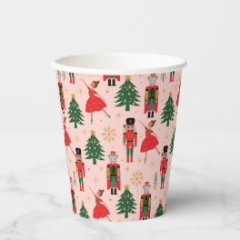 Nutcracker & Ballerina Cute Pink Christmas Paper Cups