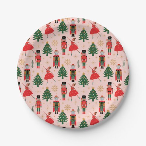 Nutcracker  Ballerina Cute Pink Christmas Paper Plates