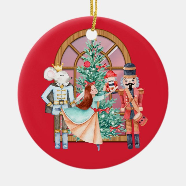 Nutcracker Ballerina Mouse King Red Personalized Ceramic Ornament (Front)