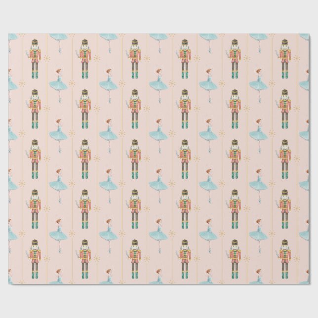 Nutcracker Ballerina Pink Vintage Christmas Wrapping Paper (Flat)