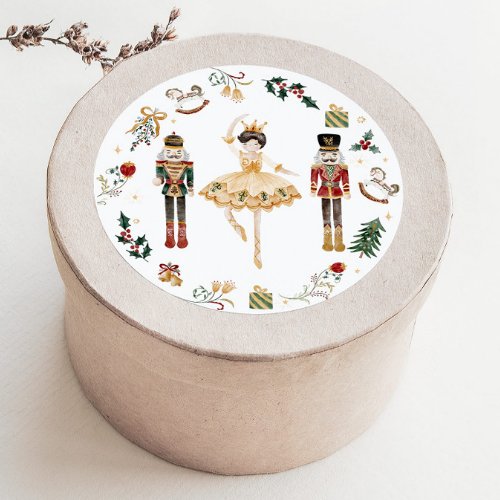 Nutcracker ballerina red gold kids birthday party classic round sticker