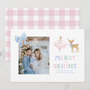 Nutcracker ballerina reindeer bows gingham holiday card