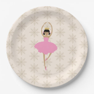 Nutcracker Ballerina Snowflake Pattern Paper Plates