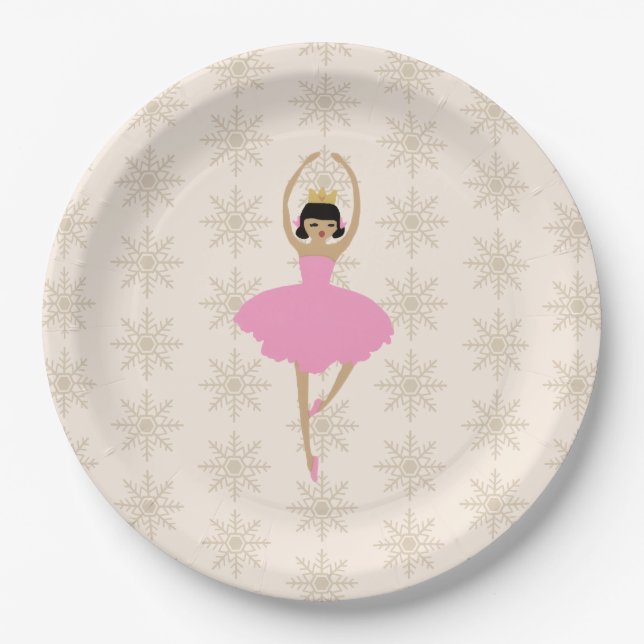 Nutcracker Ballerina Snowflake Pattern Paper Plates (Front)