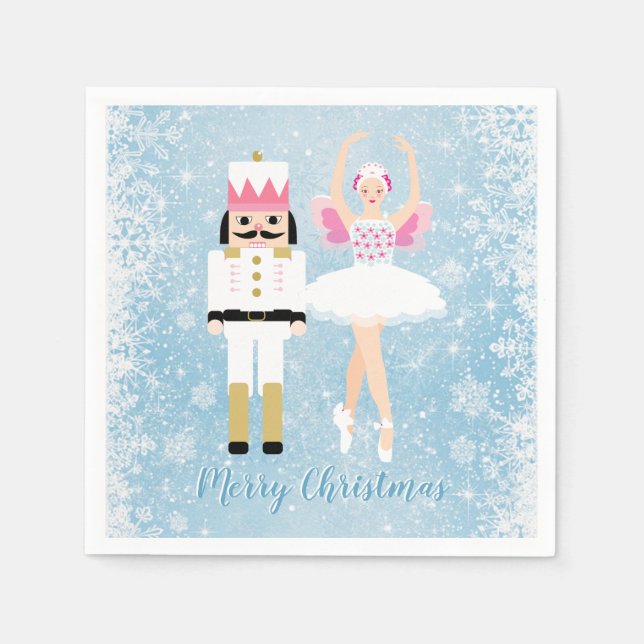 Nutcracker, ballerina, snowflakes Christmas Napkins (Front)