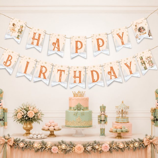 Nutcracker Ballerina Sugar Plum 1st Birthday Bunting Flags (Nutcracker Ballerina Sugar Plum 1st Birthday Bunting Flags)
