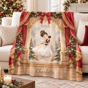 Nutcracker Ballerina Theater Christmas Fleece Blanket