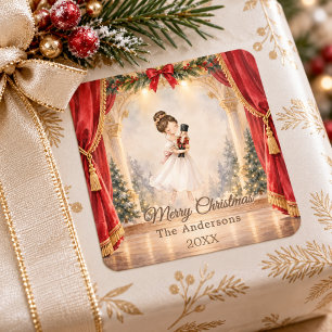 Nutcracker Ballerina Theater Christmas Square Sticker
