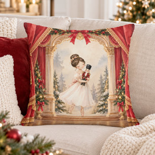 Nutcracker Ballerina Theater Christmas Throw Pillow
