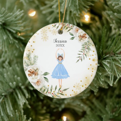 Nutcracker Ballerina Watercolor Ceramic Ornament