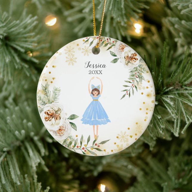 Nutcracker Ballerina Watercolor Ceramic Ornament (Tree)