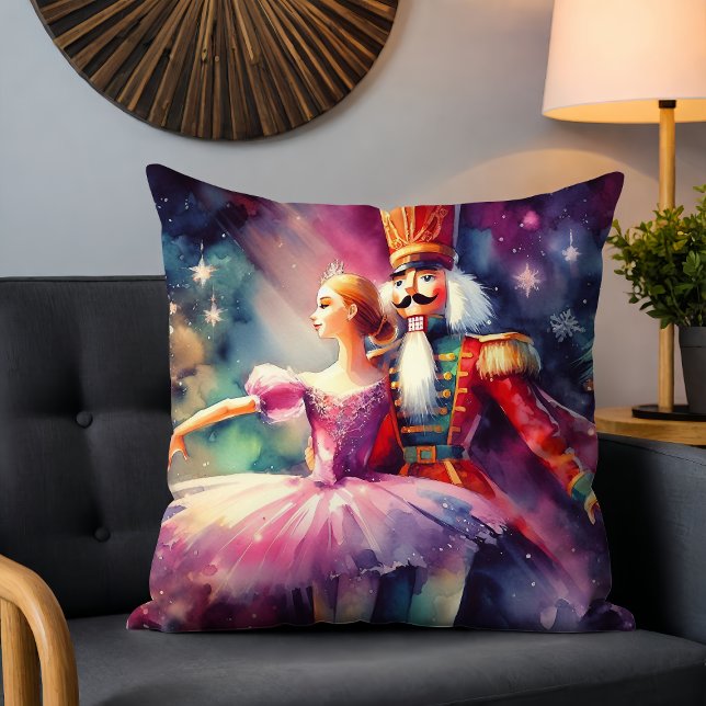 Nutcracker Ballerina Watercolor Christmas Ballet Throw Pillow (Creator Uploaded)