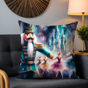 Nutcracker Ballerina Watercolor Christmas Dance Throw Pillow