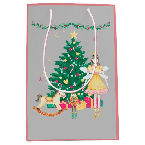 Nutcracker Ballerina Watercolor Christmas Medium Gift Bag