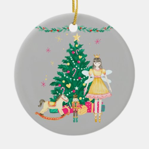 Nutcracker Ballerina Watercolor Personalized Ceramic Ornament