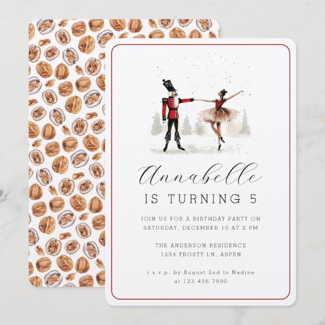 Nutcracker Ballerina Whimsical Ballet Birthday Invitation (Front/Back)