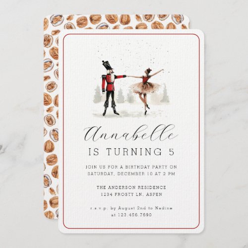 Nutcracker Ballerina Whimsical Ballet Birthday Invitation