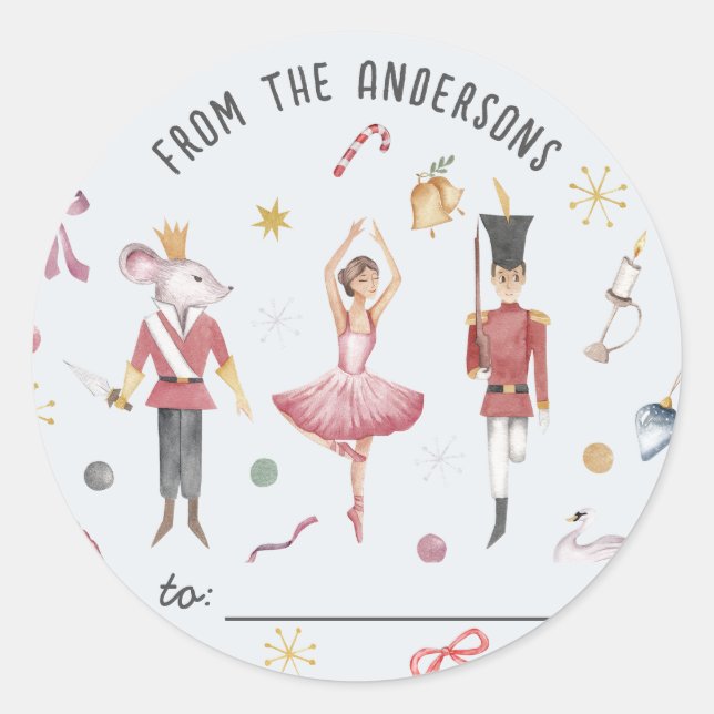 Nutcracker Ballerina Winter Christmas Gift  Classic Round Sticker (Front)