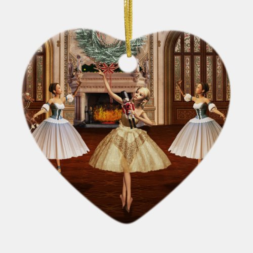 Nutcracker Ballerinas Double Sided Heart Ornament