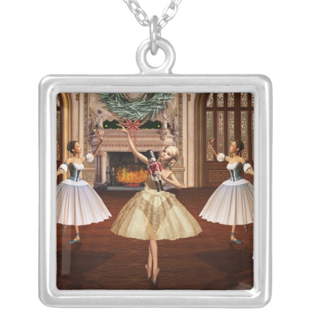 Nutcracker - Ballerinas Square Silver Necklace (Front)