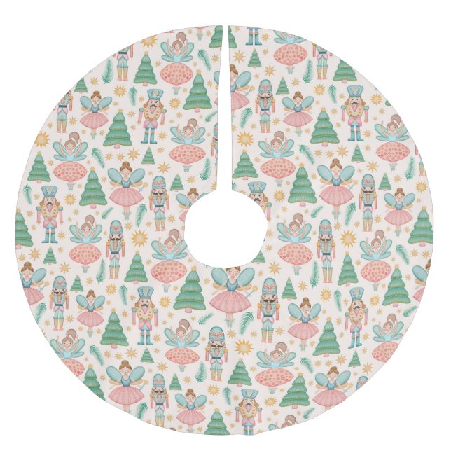 Nutcracker Ballet and Fairies on Cream Background Brushed Polyester Tree Skirt (Front)