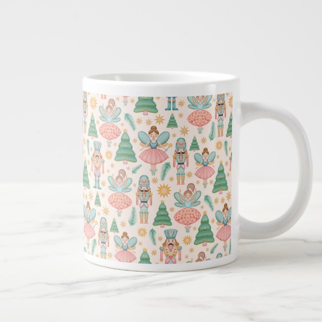 Nutcracker Ballet and Fairies on Cream Background Giant Coffee Mug (Right)