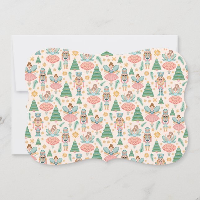 Nutcracker Ballet and Fairies on Cream Background Note Card (Front)
