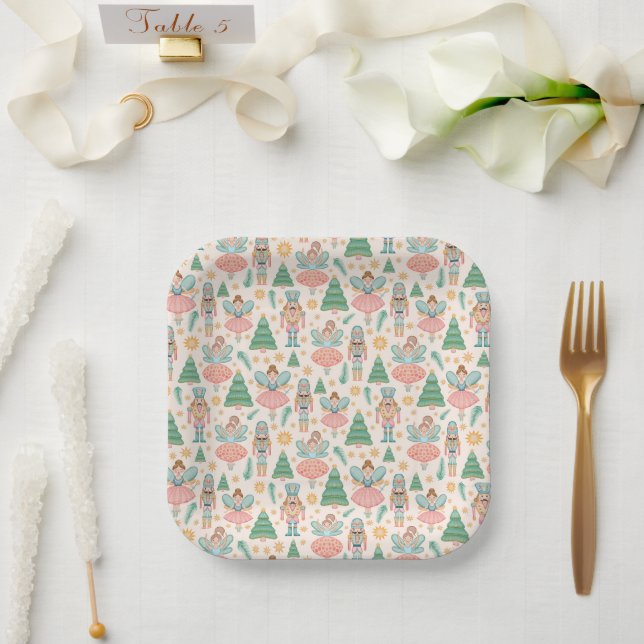 Nutcracker Ballet and Fairies on Cream Background Paper Plates (Wedding)