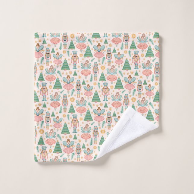 Nutcracker Ballet and Fairies on Cream Background Wash Cloth (Wash Cloth)
