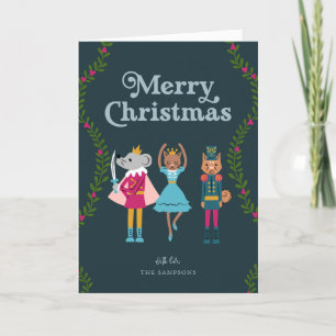 Nutcracker Ballet Animals Christmas Green Holiday Card