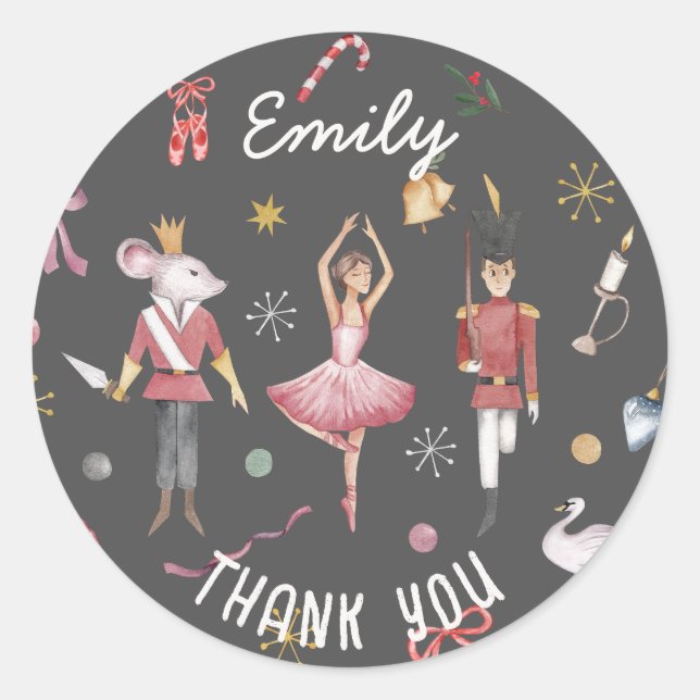 Nutcracker Ballet Ballerina Birthday Thank You Classic Round Sticker (Front)