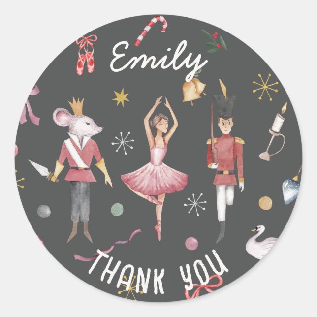 Nutcracker Ballet Ballerina Birthday Thank You Classic Round Sticker (Front)