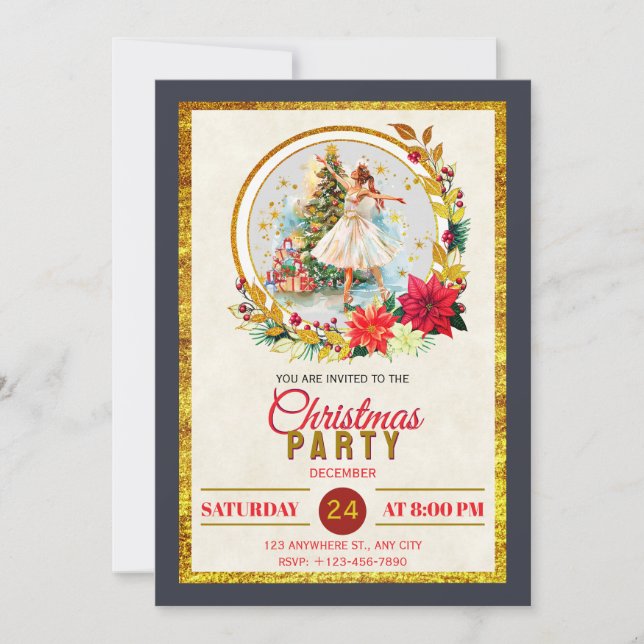 Nutcracker Ballet Ballerina - Christmas Party Holiday Card (Front)