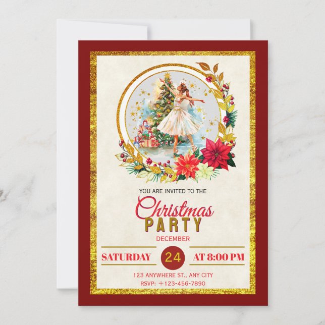 Nutcracker Ballet Ballerina - Christmas Party Holiday Card (Front)