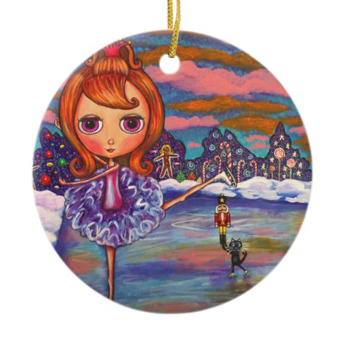 Nutcracker Ballet Black Cat Candy Canes Cute Ceramic Ornament