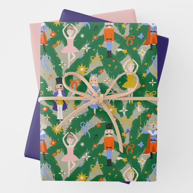 Nutcracker Ballet Bow Royal Christmas Wrapping Wrapping Paper Sheets (In situ)