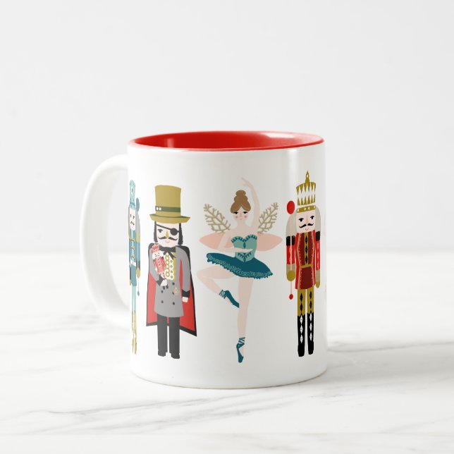 Nutcracker Ballet Characters Christmas Two-Tone Coffee Mug (Front Left)