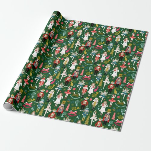 Nutcracker Ballet Characters _ green Wrapping Paper